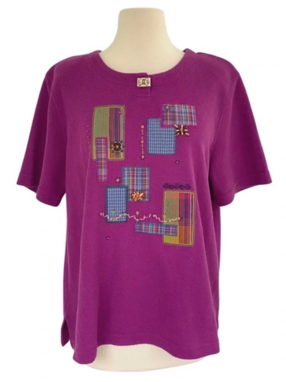 (10) VTG Koret City Blues Artsy Mixed Prints Applique Beaded Top Large